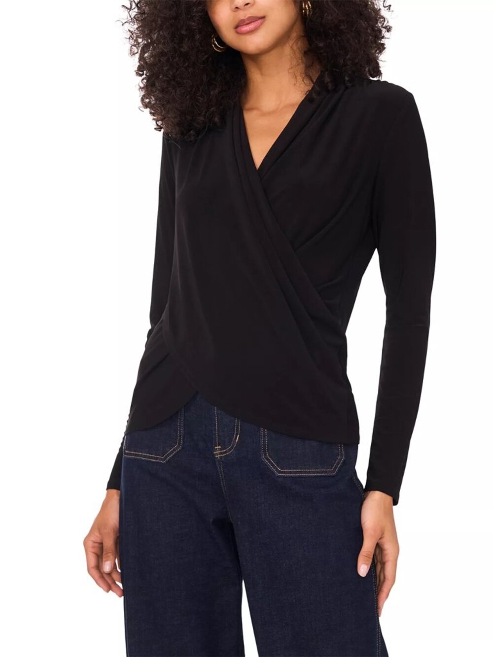 NWT New Vince Camuto Black Long Sleeve Wrap Top Size L